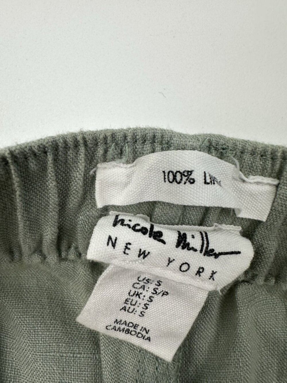 Nicole Miller 100% Linen Casual Cargo Pockets Drawstring Jogger Pants S Green - Picture 6 of 8